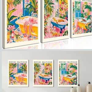 Matisse Bathtub Garden Print - Pink, Yellow, Blue & Green NIB  Octopus, Turtle